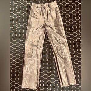 Metallic Straight Leg Pants in Champagne Gold